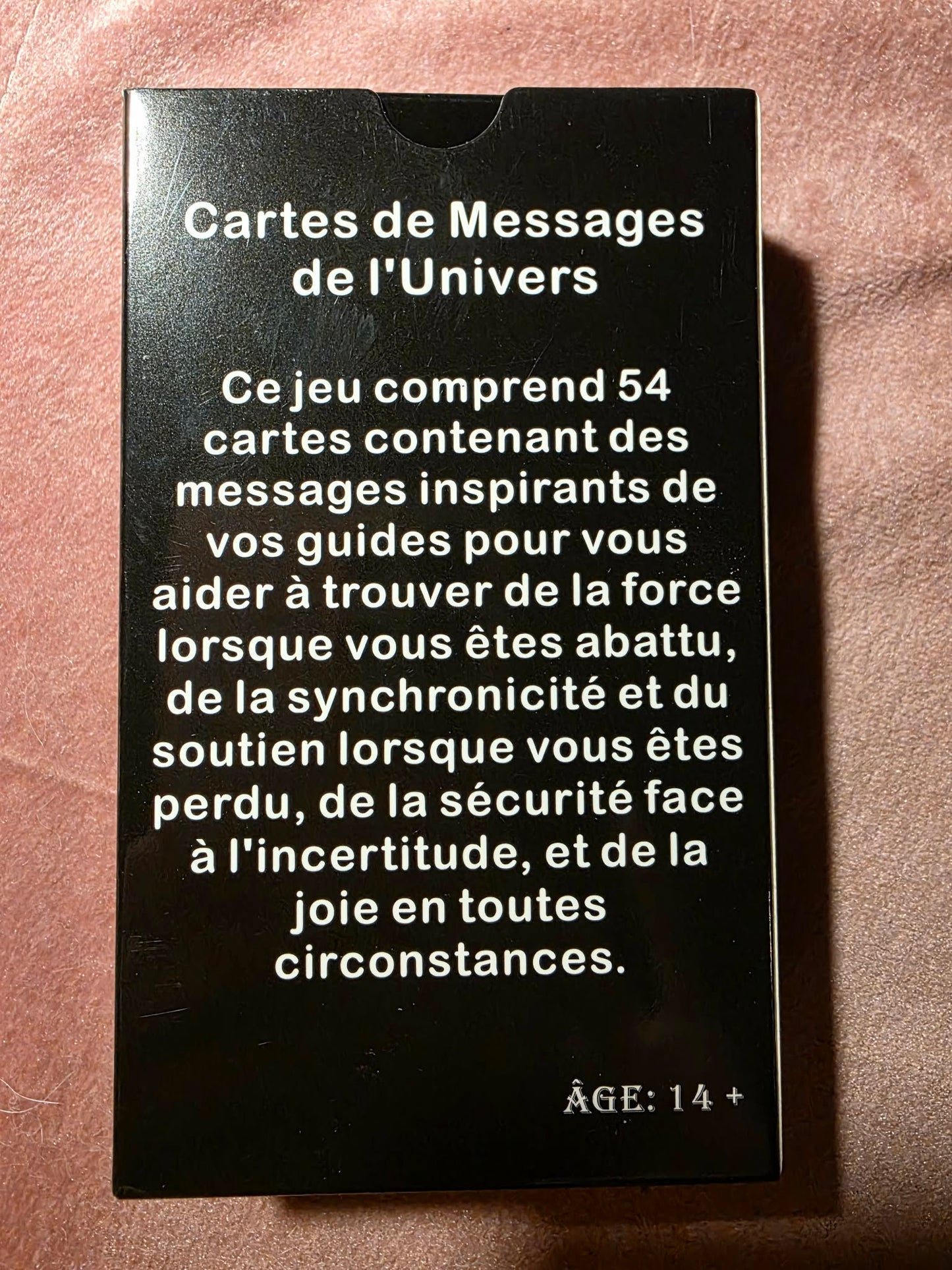Dos de la boîte - Cartes de Messages de l'Univers, 54 cartes
