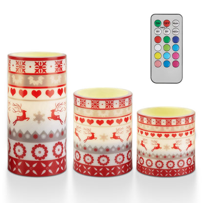 Chandelles LED Noël cerf sans flamme bougies électriques télécommande décoration Noël festive sécuritaire ambiance chaleureuse hiver cadeau Noël maison éclairage décoratif fêtes ensemble 3 bougies motif cerf
