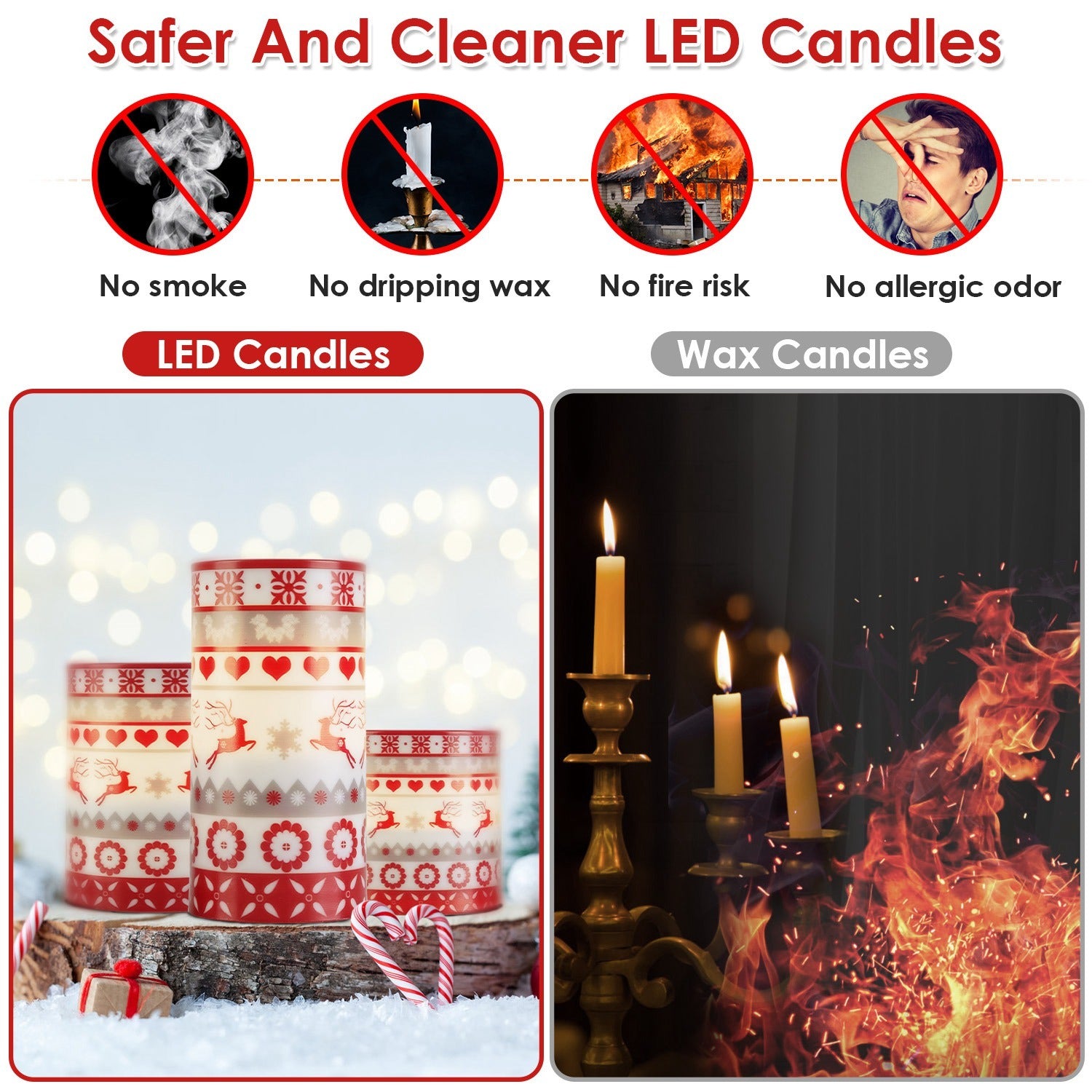 Chandelles LED Noël cerf sans flamme bougies électriques télécommande décoration Noël festive sécuritaire ambiance chaleureuse hiver cadeau Noël maison éclairage décoratif fêtes ensemble 3 bougies motif cerf
