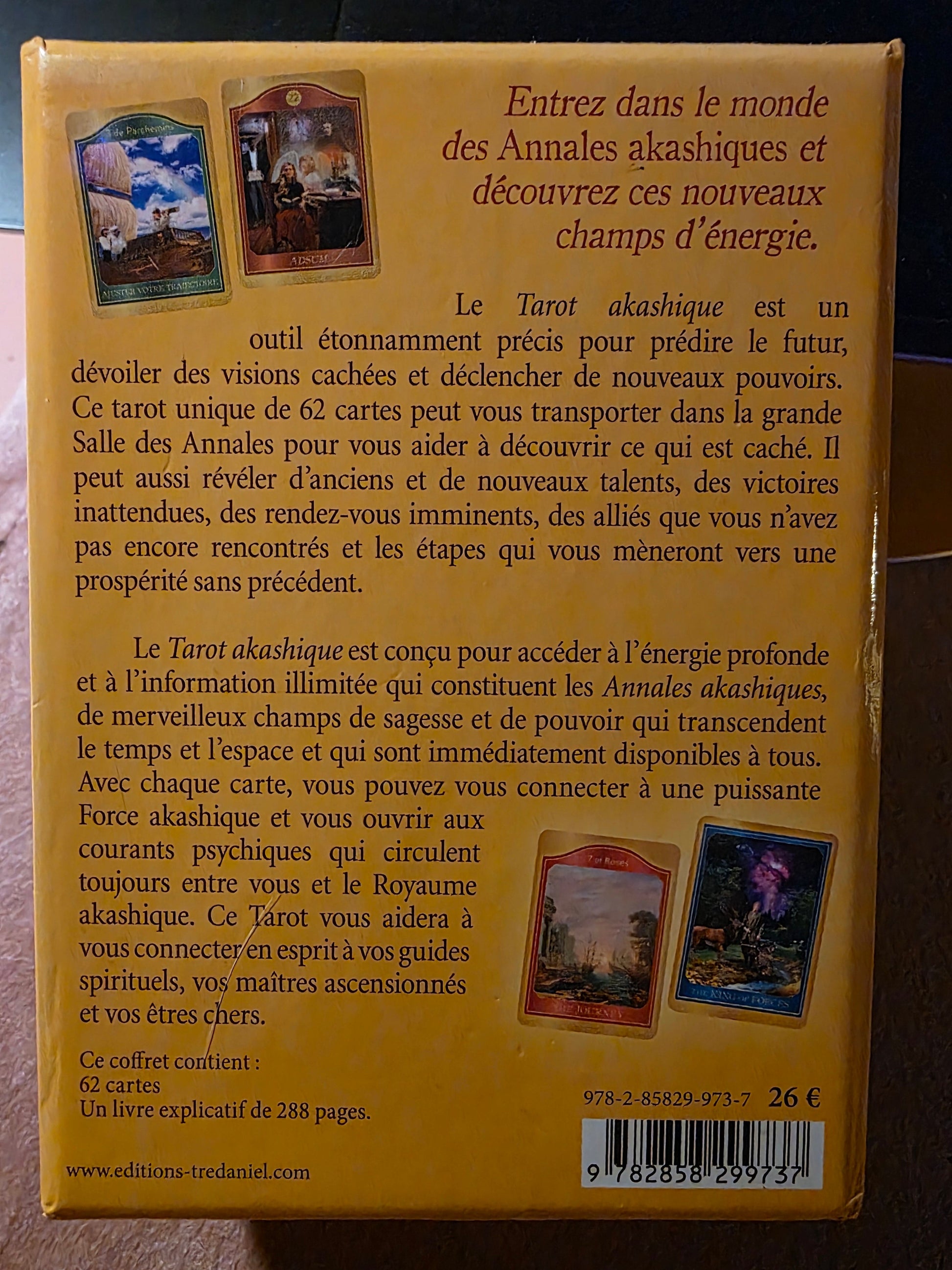 Tarot Akashique — dos du coffret avec description