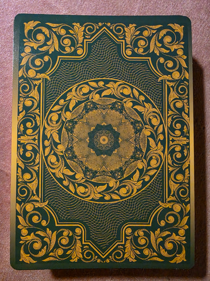 Tarot Akashique — dos d'une carte, motif vert et or