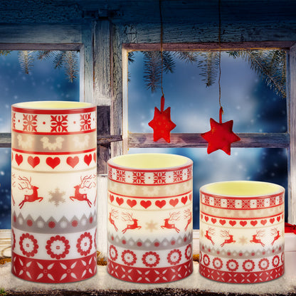 Chandelles LED Noël cerf sans flamme bougies électriques télécommande décoration Noël festive sécuritaire ambiance chaleureuse hiver cadeau Noël maison éclairage décoratif fêtes ensemble 3 bougies motif cerf
