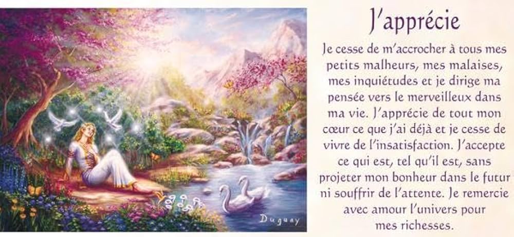 Carte J'apprécie – femme en nature avec colombes et cygnes