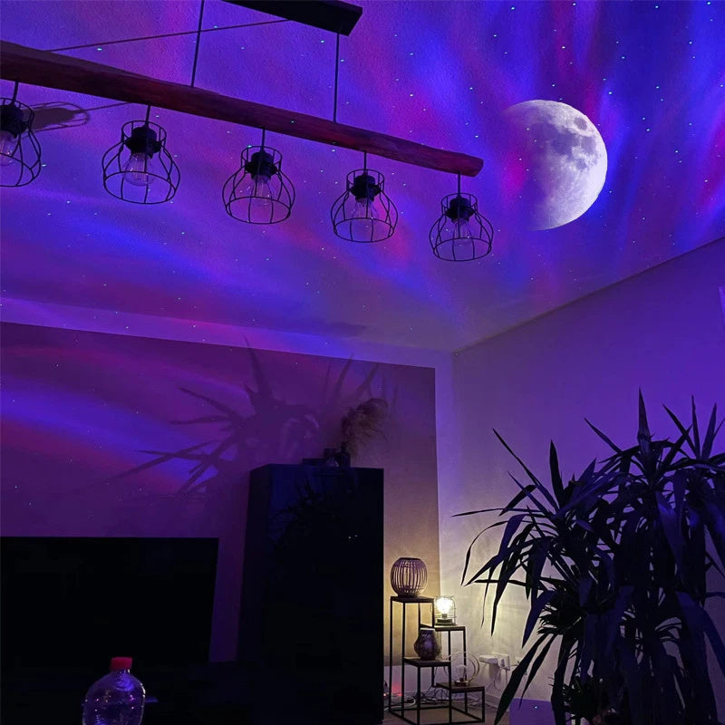 Projecteur LED CielAurora galaxie étoiles aurore boréale ciel étoilé ambiance chambre salon boudoir salle-à-manger cuisine sous-sol garage décoration lampe atmosphère multicolore mode automatique cadeau relaxation zen lumière maison