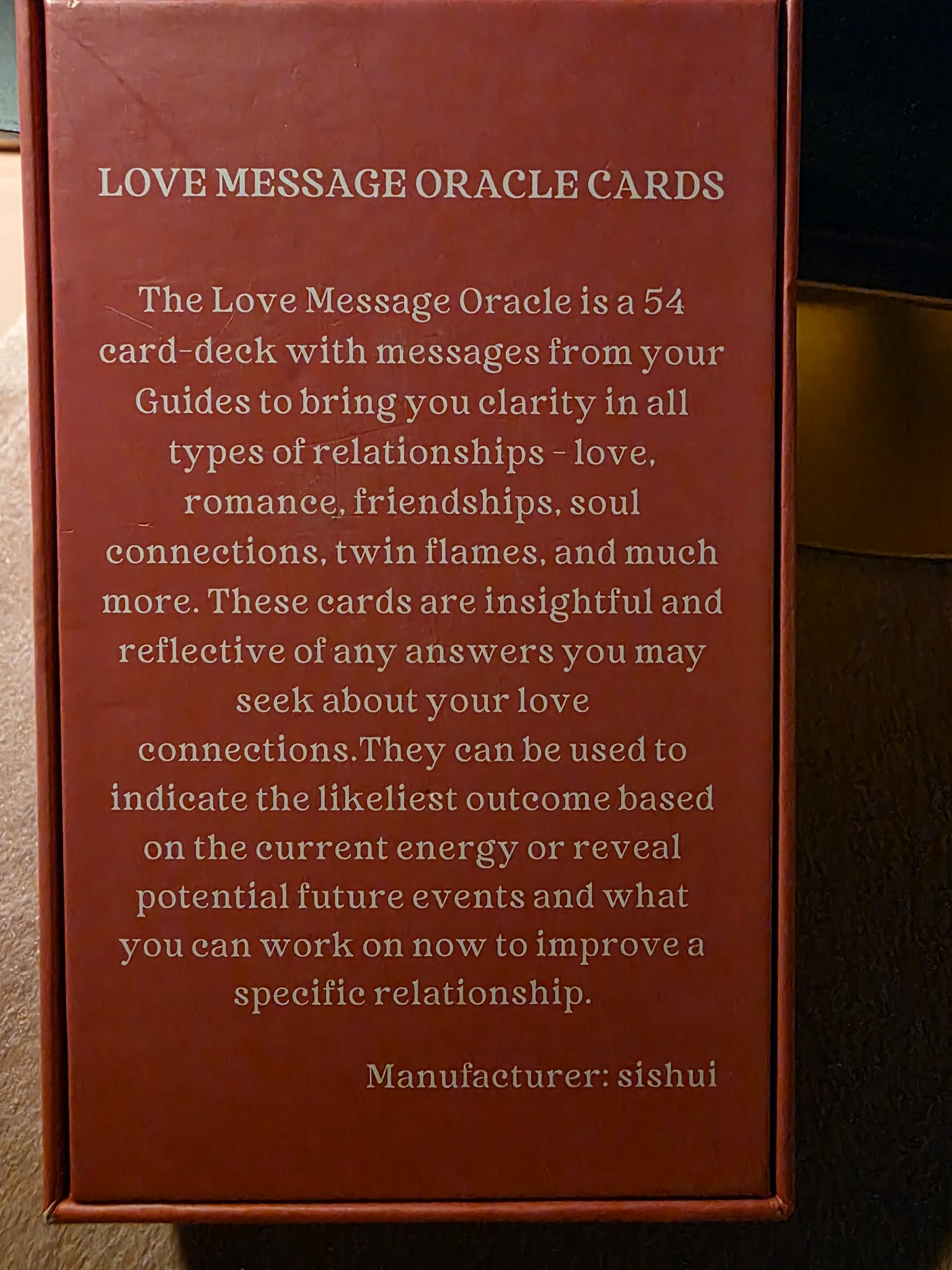 Love Message Oracle Cards — endos de la boîte
