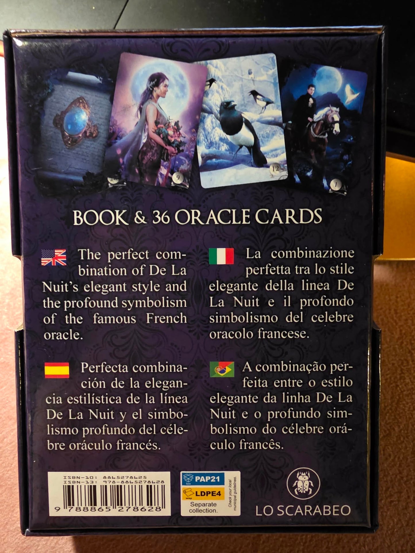 De La Nuit Lenormand — endos du coffret avec description multilingue