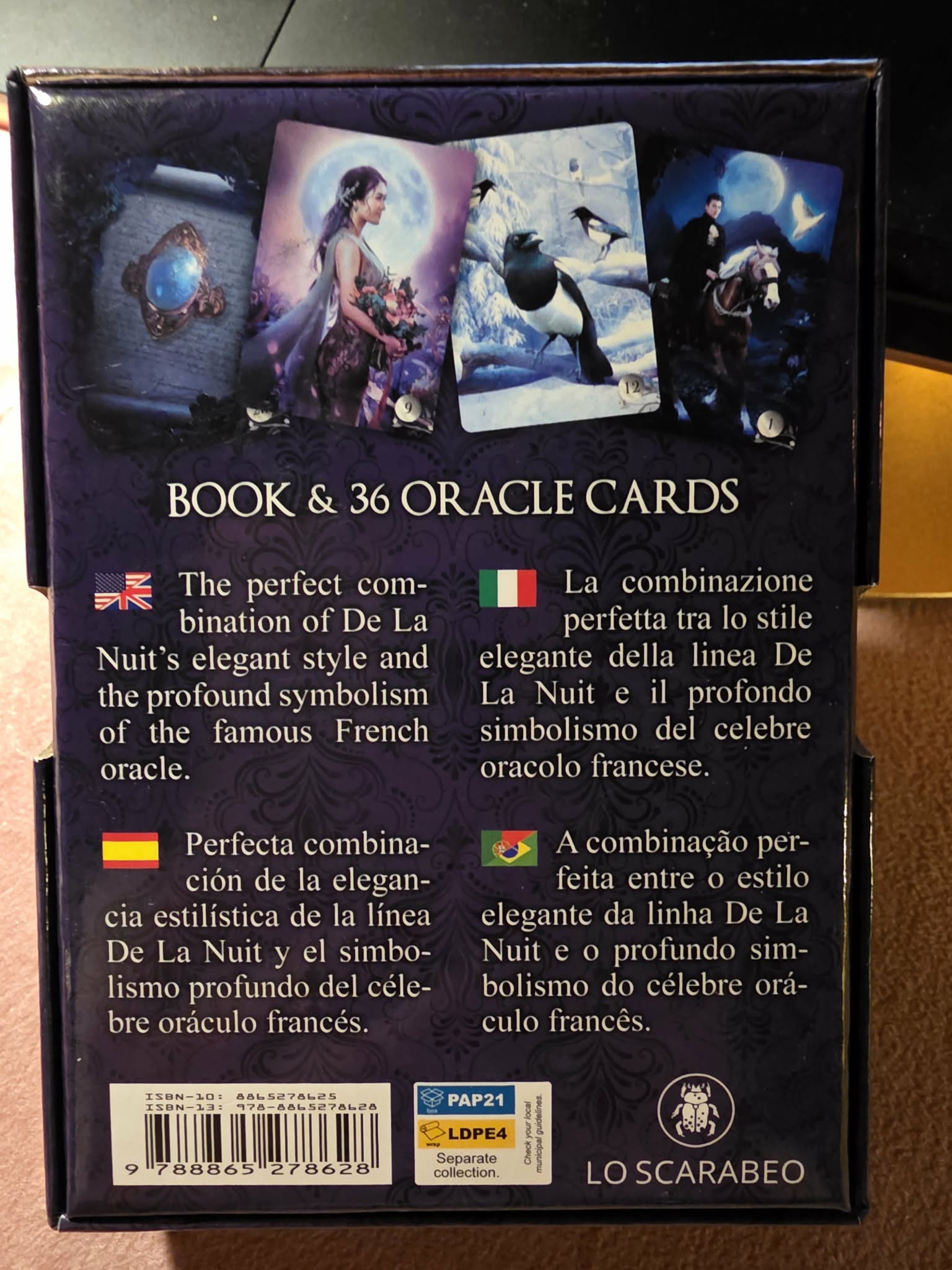 De La Nuit Lenormand — endos du coffret avec description multilingue