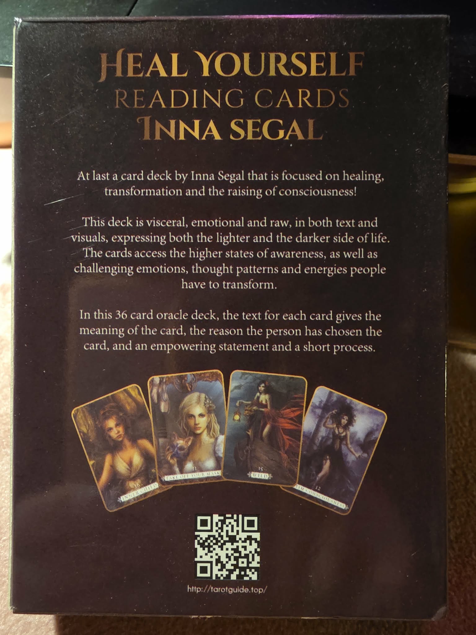 Heal Yourself Reading Cards — arrière de la boîte avec description