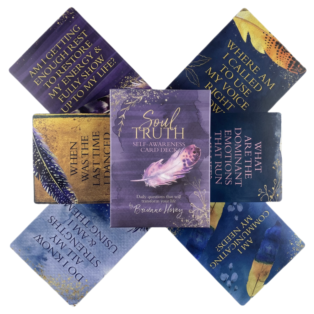 Soul Truth — 8 cartes en étoile : Am I Getting Enough Rest, Where Am I Called to Use My Voice, What Are the Dominant Emotions, Am I Communicating My Needs, Do I Know All My Strengths, When Was the Last Time I Danced