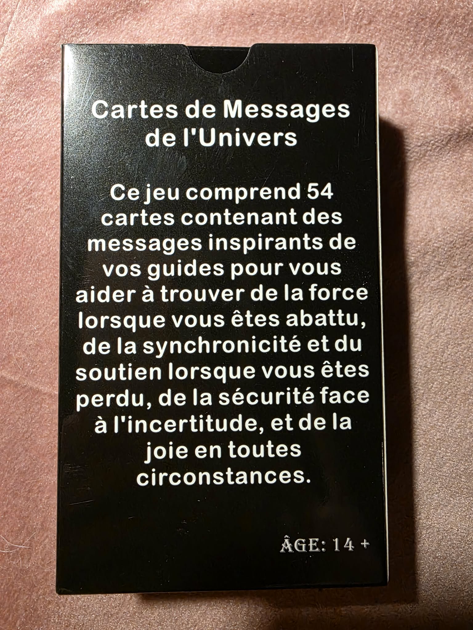 Dos de la boîte - Cartes de Messages de l'Univers, 54 cartes