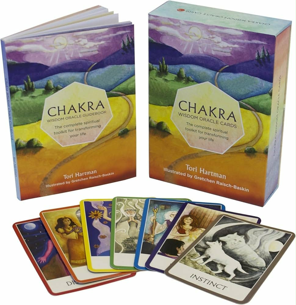 Chakra Wisdom Oracle Cards — coffret à tiroir face avant, paysage coloré
