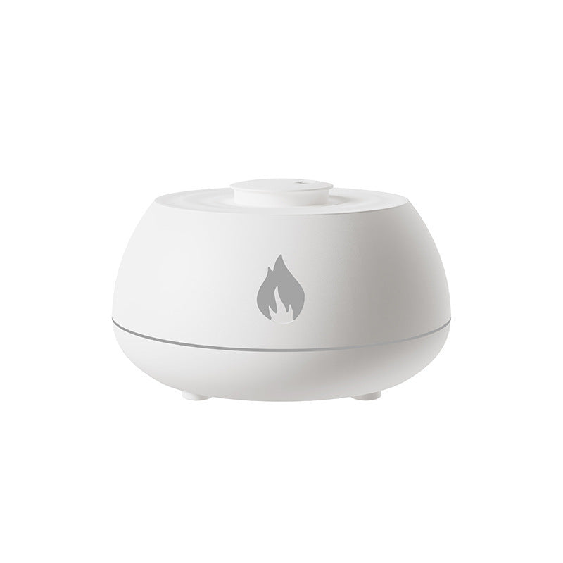 Diffuseur humidificateur FlamAroma flamme effet lumière LED USB portable compact silencieux aromathérapie huiles essentielles zen ambiance relaxation décoration moderne brume vapeur maison bureau chambre salon apaisant calme
