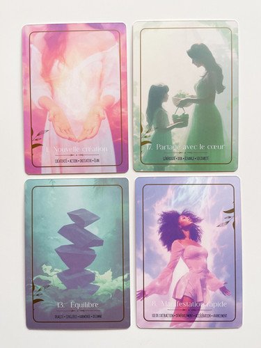L'Oracle de l'Éther — exemples de 4 cartes illustrées