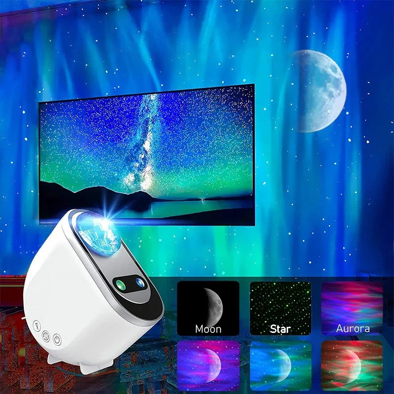 Projecteur LED CielAurora galaxie étoiles aurore boréale ciel étoilé ambiance chambre salon boudoir salle-à-manger cuisine sous-sol garage décoration lampe atmosphère multicolore mode automatique cadeau relaxation zen lumière maison