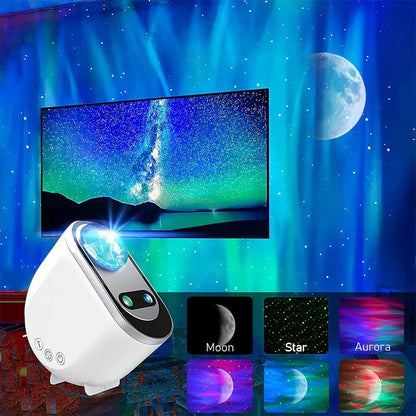 Projecteur LED CielAurora galaxie étoiles aurore boréale ciel étoilé ambiance chambre salon boudoir salle-à-manger cuisine sous-sol garage décoration lampe atmosphère multicolore mode automatique cadeau relaxation zen lumière maison
