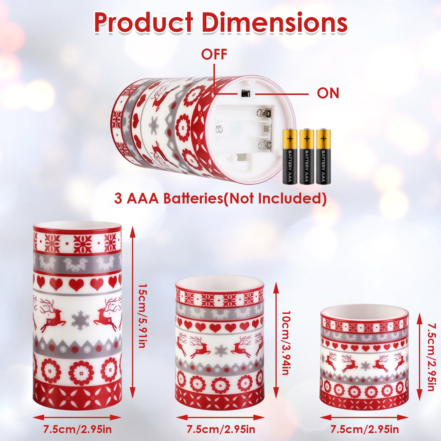 Chandelles LED Noël cerf sans flamme bougies électriques télécommande décoration Noël festive sécuritaire ambiance chaleureuse hiver cadeau Noël maison éclairage décoratif fêtes ensemble 3 bougies motif cerf
