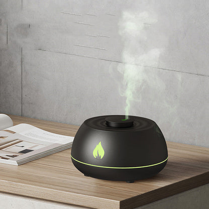 Diffuseur humidificateur FlamAroma flamme effet lumière LED USB portable compact silencieux aromathérapie huiles essentielles zen ambiance relaxation décoration moderne brume vapeur maison bureau chambre salon apaisant calme
