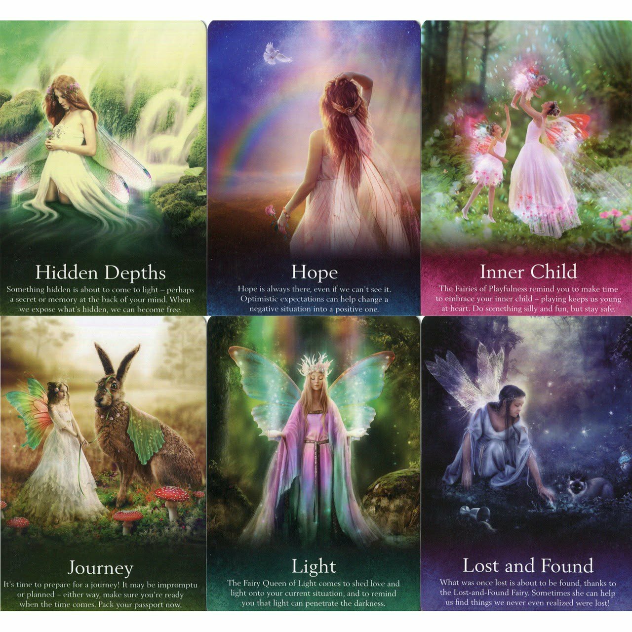 Oracle of the Fairies — 6 cartes : Hidden Depths, Hope, Inner Child, Journey, Light, Lost and Found