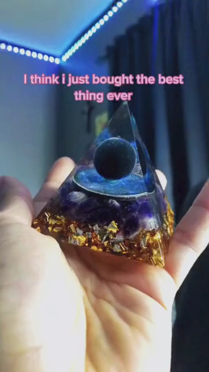 Pyramide Orgonite | Améthyste & Obsidienne | Protection Énergétique