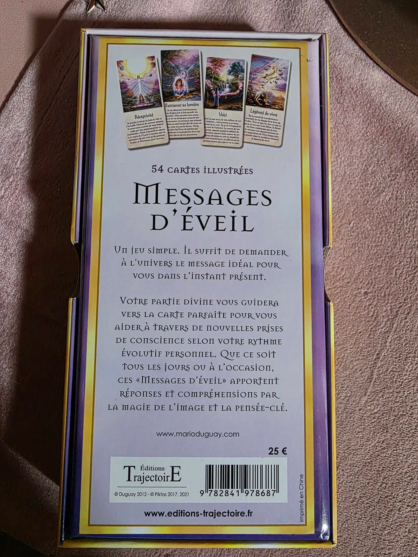 Dos de la boîte – Messages d'Éveil, 54 cartes illustrées, ISBN 978-2-84197-868-7