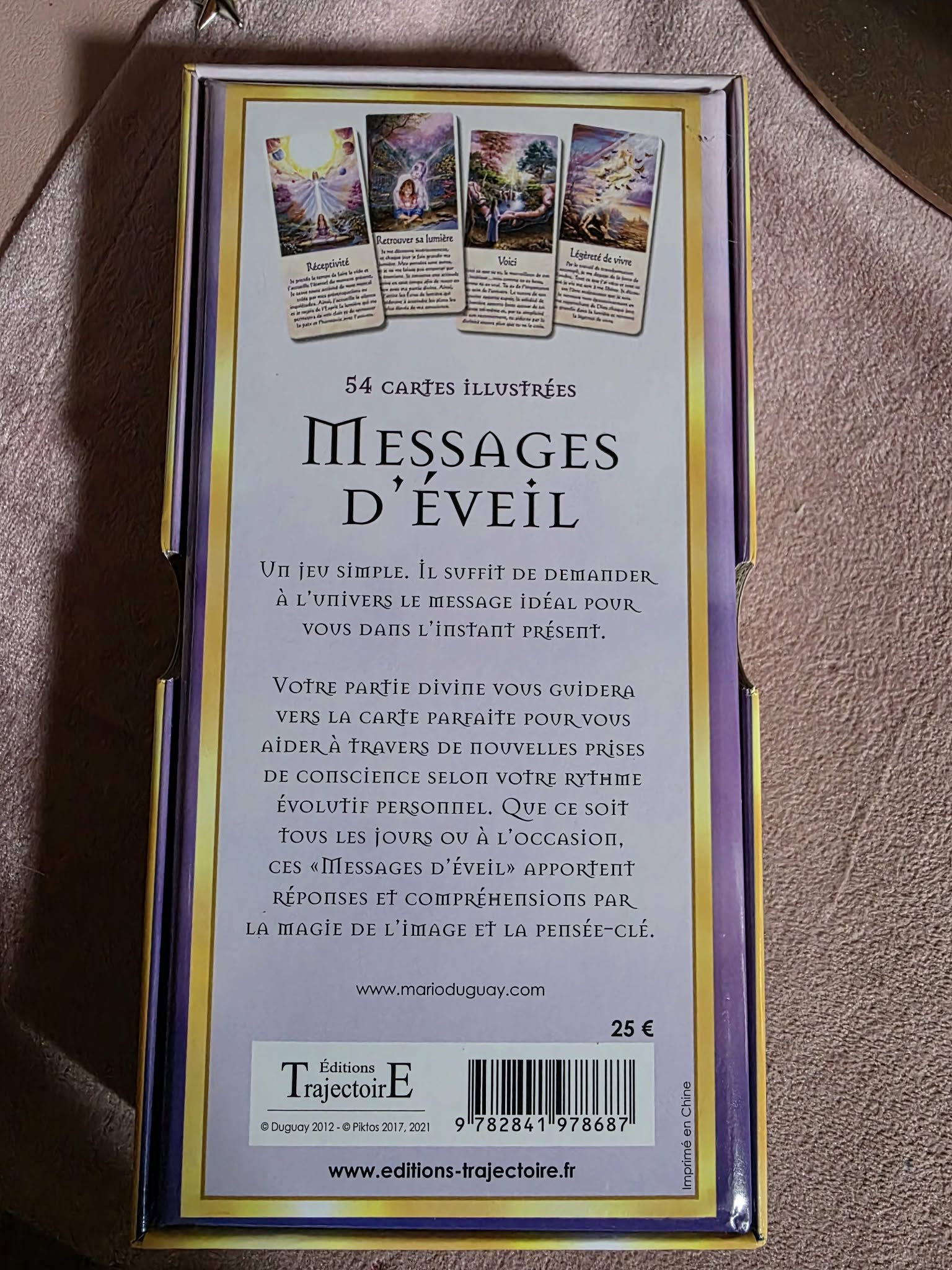Dos de la boîte – Messages d'Éveil, 54 cartes illustrées, ISBN 978-2-84197-868-7